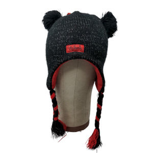 Disney Girls Knit Beanie Cap Black Red Size 4-16 Ear Flaps Fleece Lined